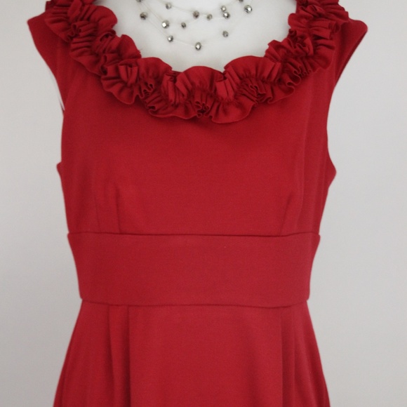 LONDON TIMES Red Ruffle Neckline Sleeveless Dress - Picture 2 of 7